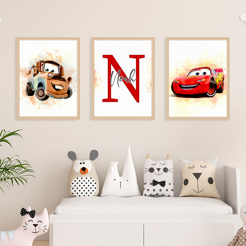 Lighting Mcqueen Decor - Lightning McQueen Personalized Name Print Cartoon