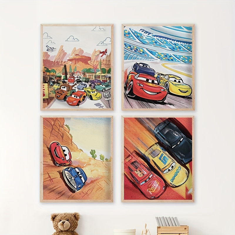 Lighting Mcqueen Decor - Cartoon Cars Watercolor Art Prints Racing
