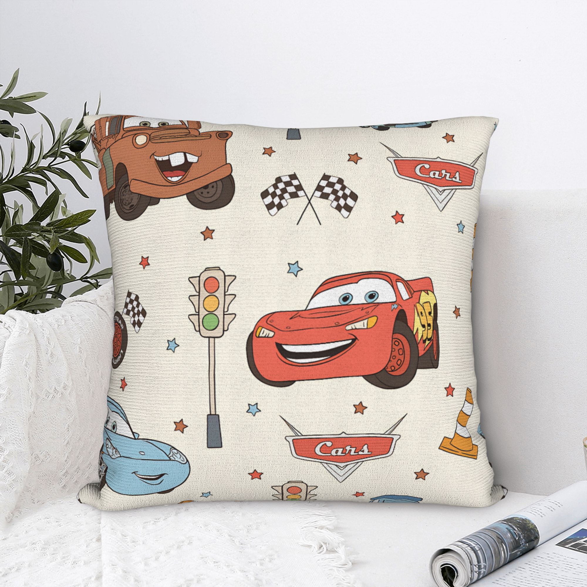 Pillow Cover Cars L-Lightning  - Lighting Mcqueen Decor reseña y precio