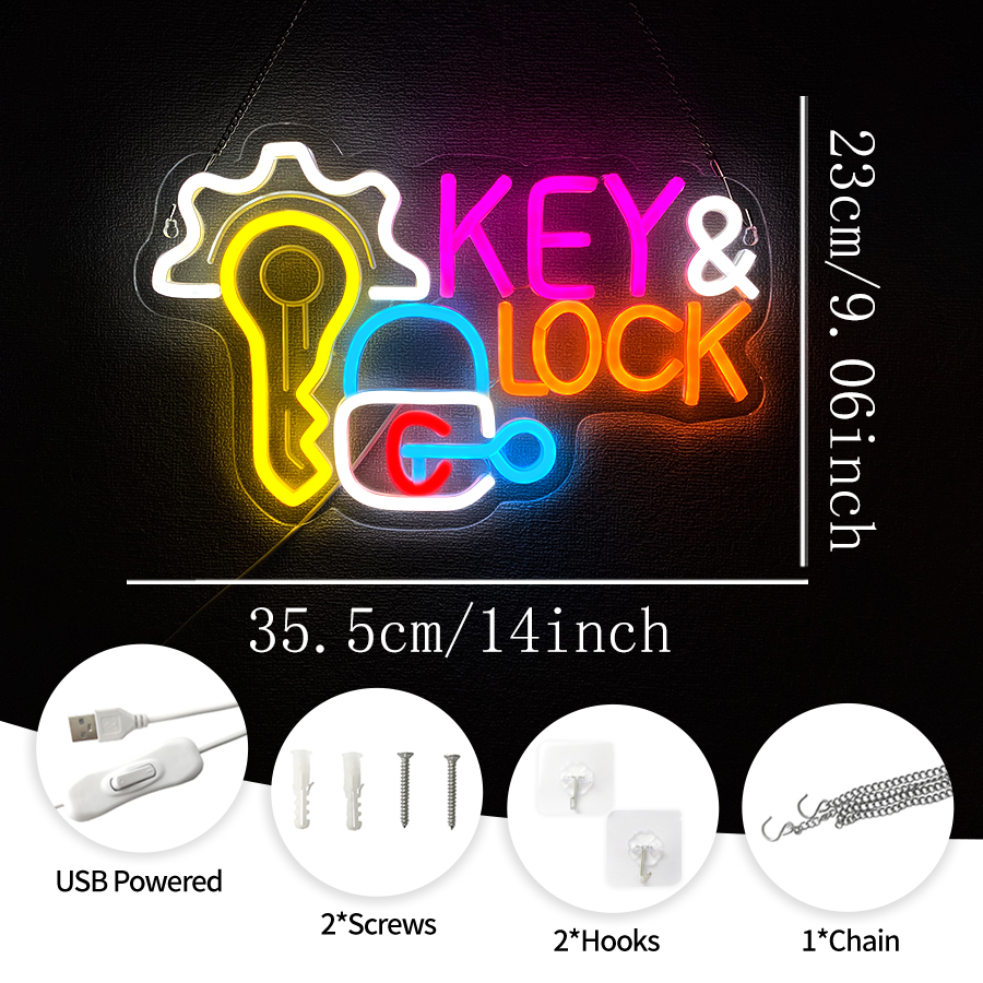 Key and Lock Neon Sign for Wal - Lighting Decor Rentals reseña y precio