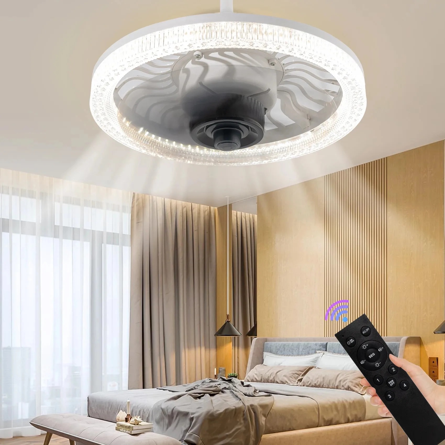 Smart LED Ceiling Fan Light wi - Touch Dimmer Lamp reseña y precio