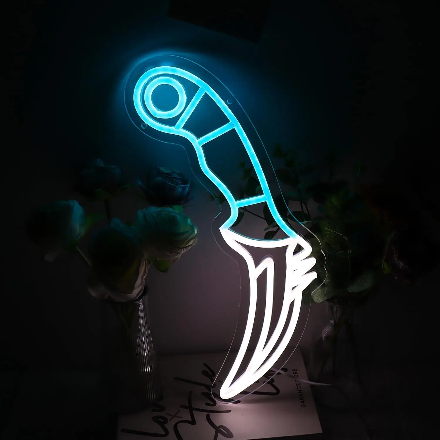 Blue White Dagger Knife Neon S - Unique Lighting Decor reseña y precio