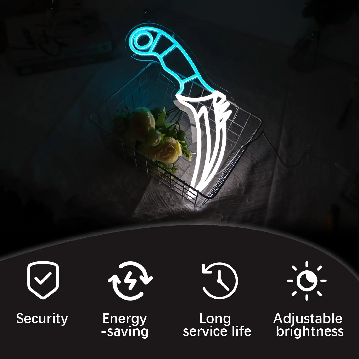 Blue White Dagger Knife Neon S - Unique Lighting Decor reseña y precio