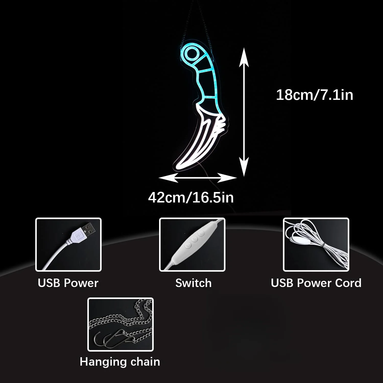 Blue White Dagger Knife Neon S - Unique Lighting Decor reseña y precio