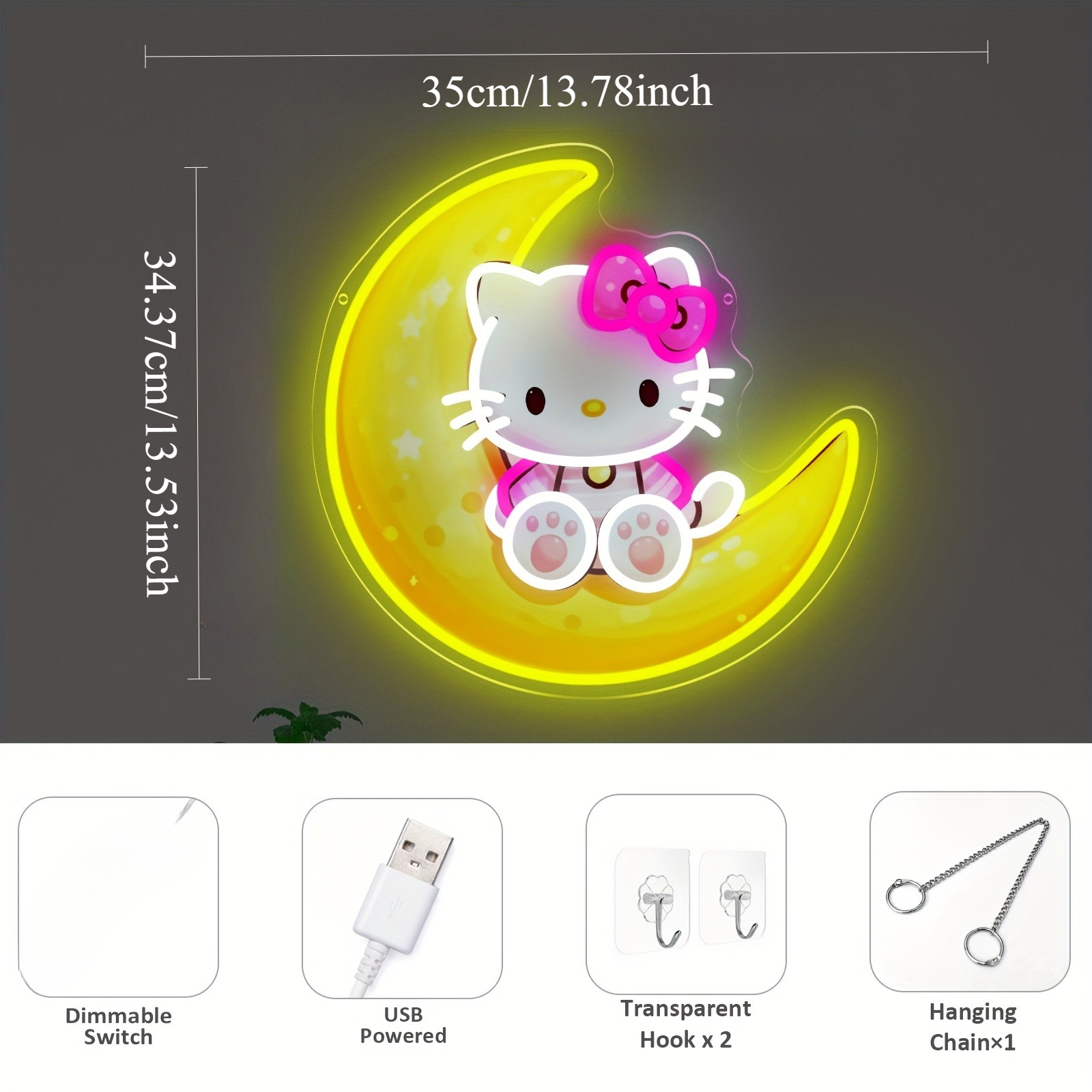 Hello Kitty on Moon Yellow Cut - Lighting Room Decor Items reseña y precio