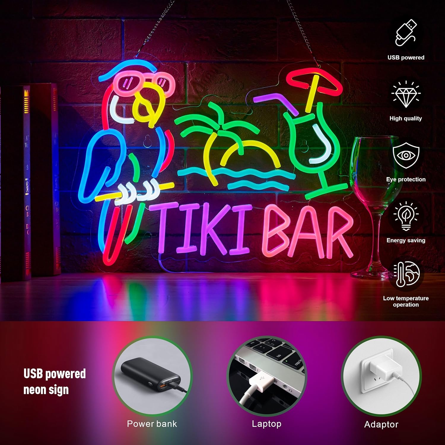 Tiki Bar Parrot Palm Tree Neon - Lighting Decor Ideas reseña y precio