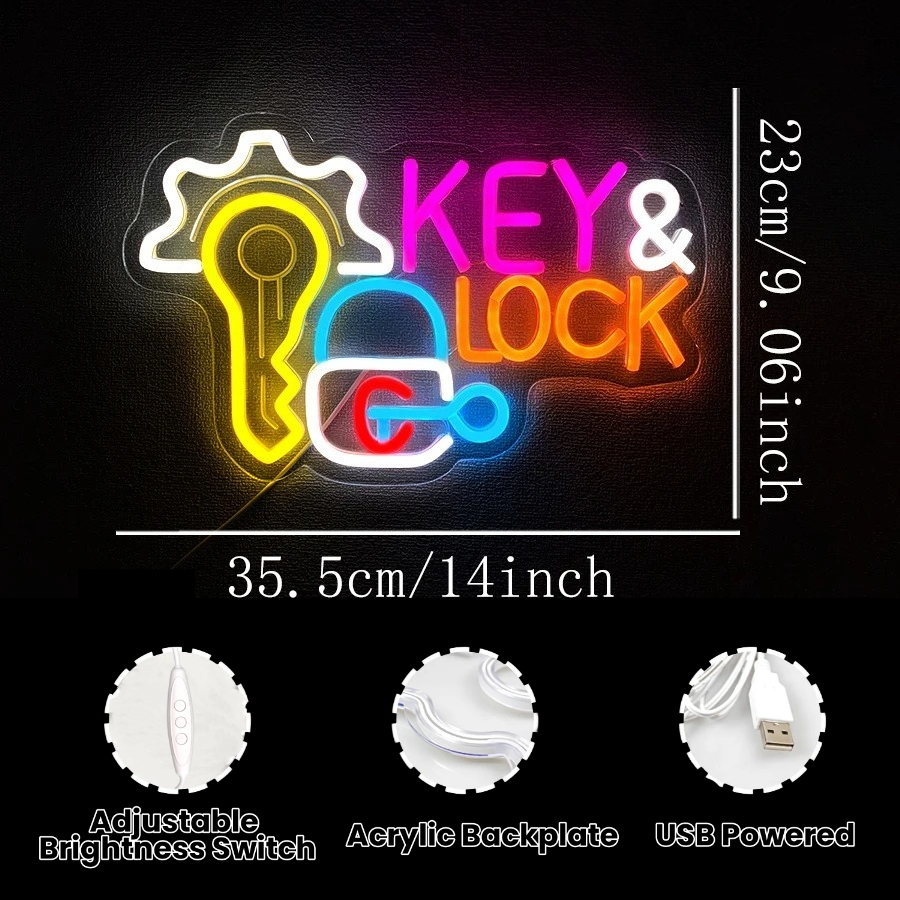 Key and Lock Neon Sign LED Neo - Lighting Decor Rentals reseña y precio